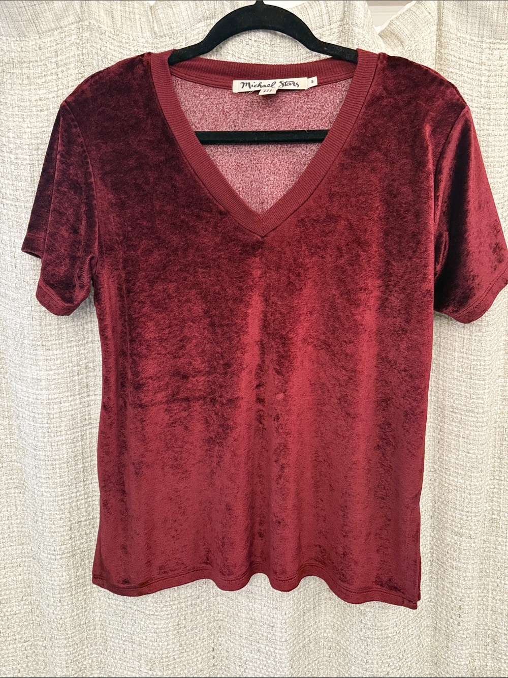 Michael Stars Velvet V-Neck Tee in Burgundy